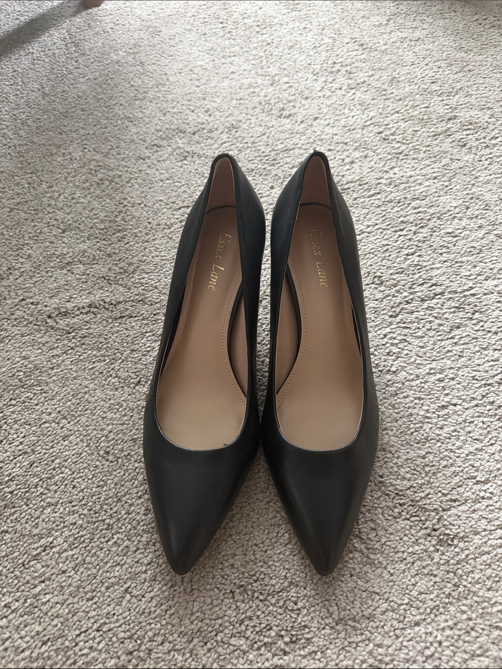 Essex Lane Black Pointed-Toe Leather Pumps